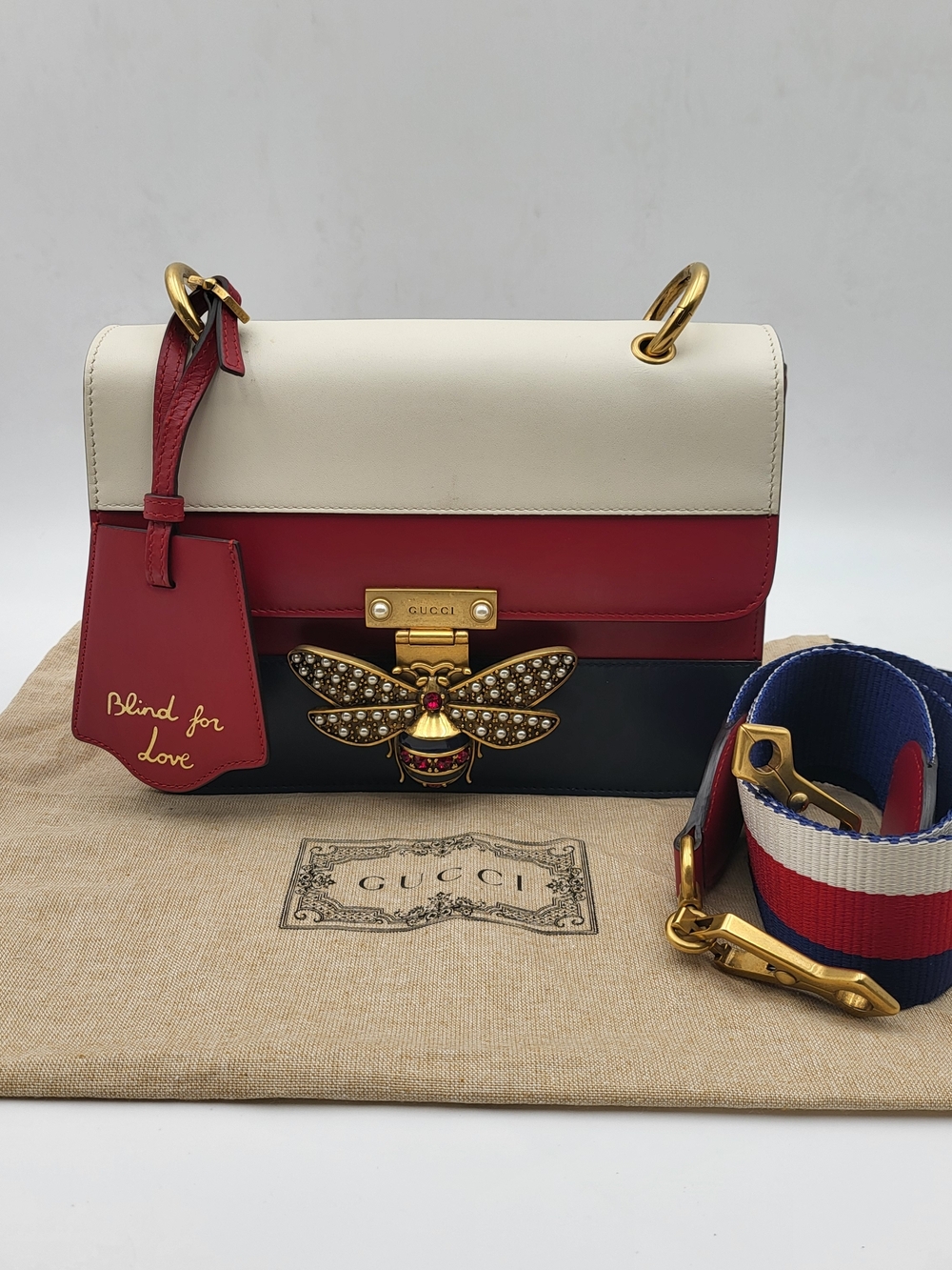 Gucci Calfskin Leather Queen Margaret Bee Shoulder Bag,,Authentic w/COA..